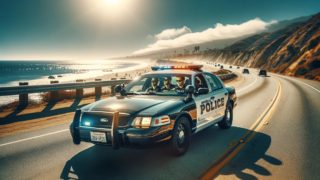 LAPDのパトカー、ロサンゼルスのロングビーチを走っている