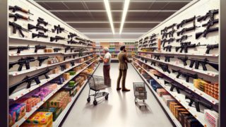 ブレイディ法など銃規制された中でのアメリカでの銃の買い物のイメージ